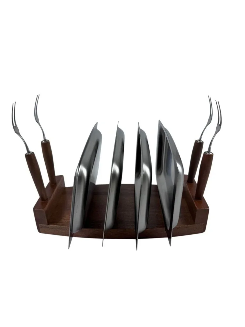 Stainless Steel & Rosewood Appetizer Hors D'oeuvre Set Mid Century Vintage 1960s
